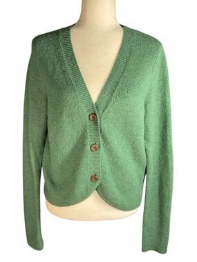 Madewell Green V-Neck Cardigan Sz. M Wool Blend Cozy Knit Button Front